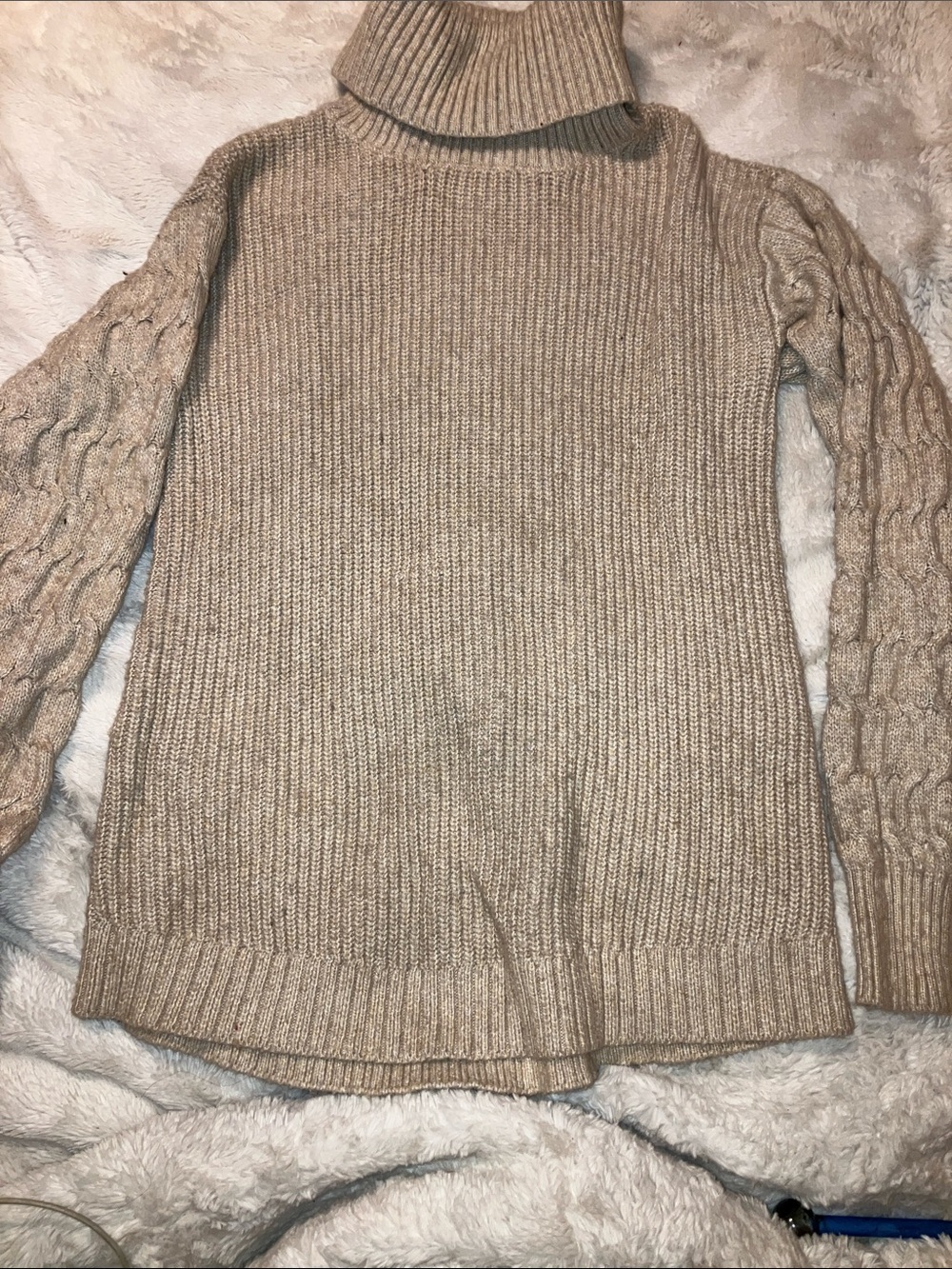 St. John's Bay Neutral Cable-Sleeve Turtleneck Sweater - Beige/Taupe